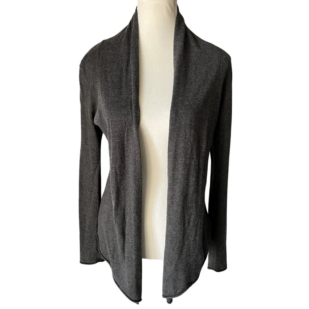 Express Women Charcoal‎ Gray Ribbed Open Front Cashmere Blend Cardigan Sweater S